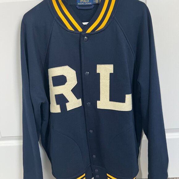 Polo Ralph Lauren Mens Navy Varsity Style Cardigan Jacket Large - Picture 2 of 6